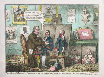 Zwei Paar Porträts, präsentiert allen unvoreingenommenen Wählern Großbritanniens von John Horne Tooke, veröffentlicht von J. Wright und beschriftet 